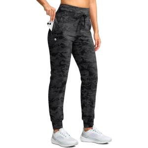G Gradual Women’s Fleece Lined Joggers 28″/30″/32″ High Waisted Sweatpants Water Resistant Thermal Warm Pants Zipper Pockets(Grey Camo)