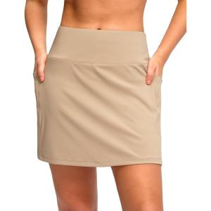 G Gradual Women’s Golf Skirts Skort 4 Side Pockets High Waisted Stretchy Tennis Skirt with Short Athletic Casual(Light Khaki)