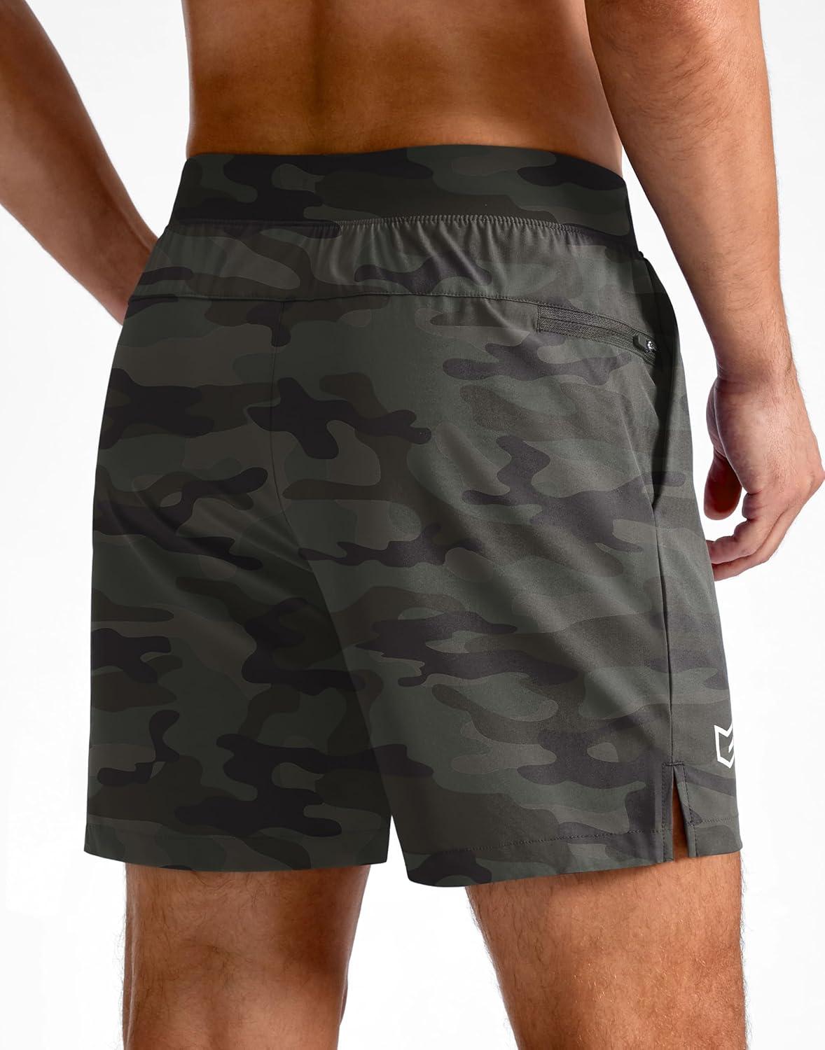 imageG Gradual Mens Athletic Running Shorts 759 Zipper Pocket Lightweight Workout Gym Quick Dry Shorts Golf Tennis HikingGreen Camo
