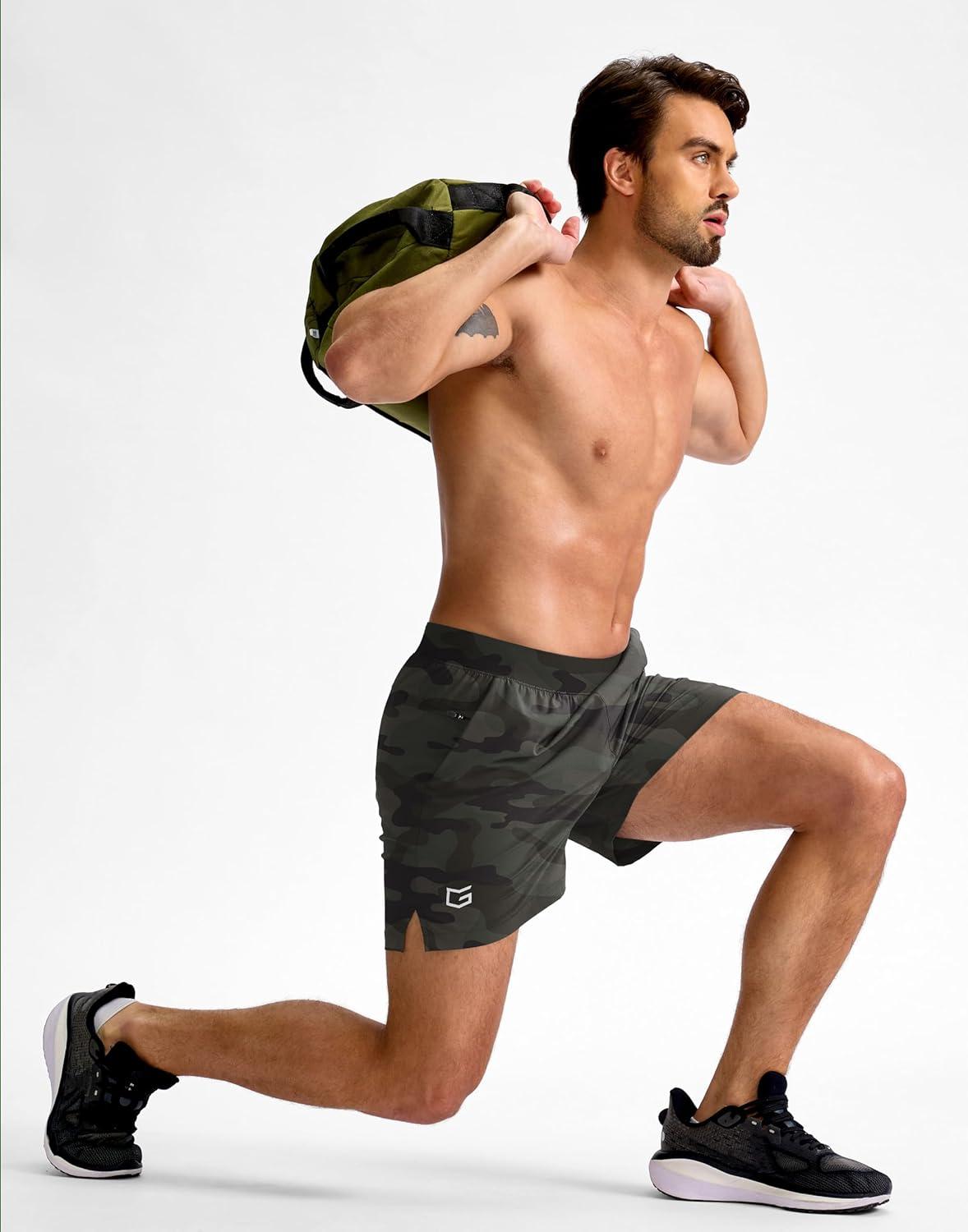 imageG Gradual Mens Athletic Running Shorts 759 Zipper Pocket Lightweight Workout Gym Quick Dry Shorts Golf Tennis HikingGreen Camo