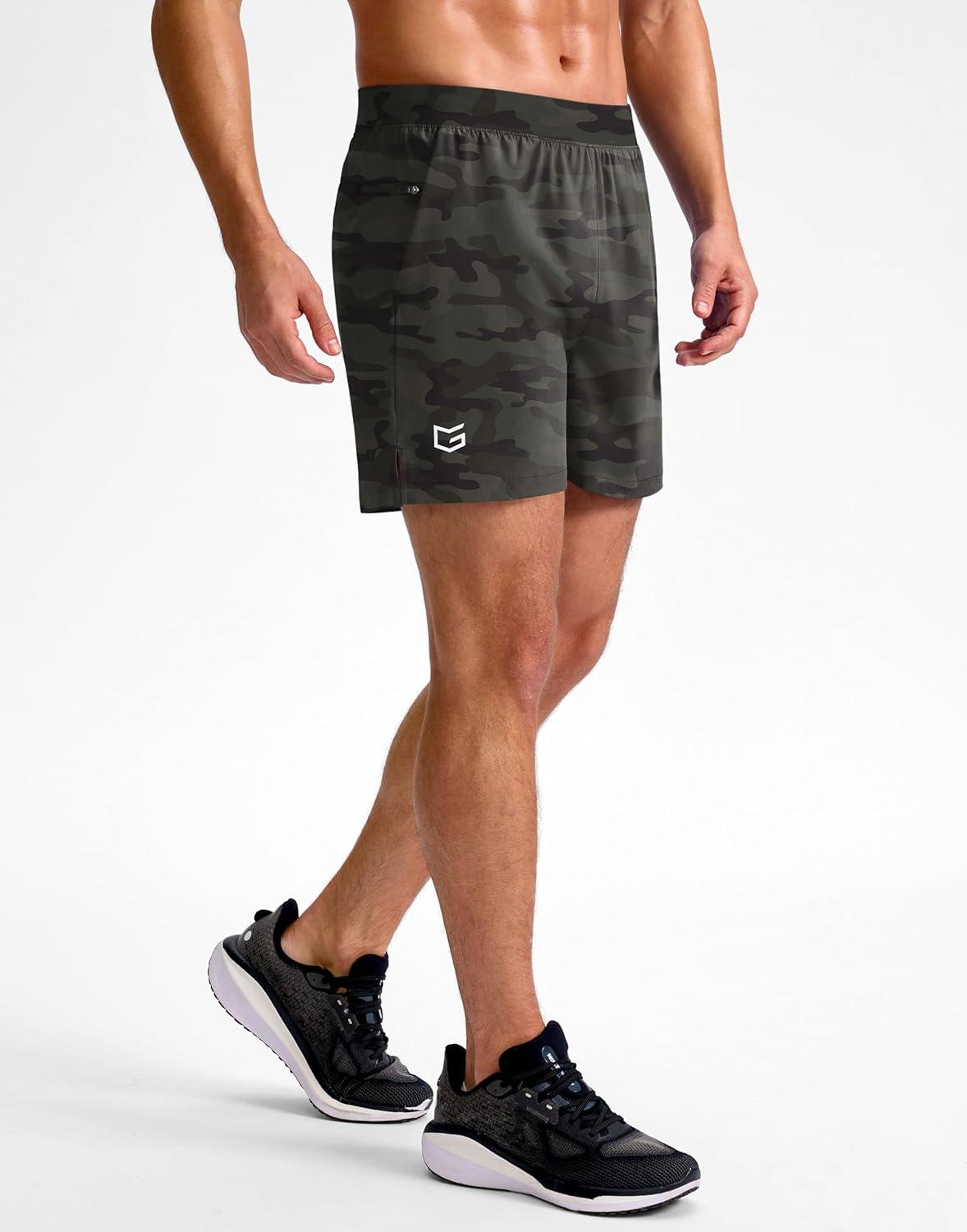 imageG Gradual Mens Athletic Running Shorts 759 Zipper Pocket Lightweight Workout Gym Quick Dry Shorts Golf Tennis HikingGreen Camo