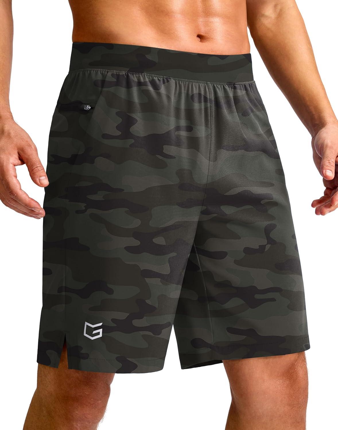 imageG Gradual Mens Athletic Running Shorts 759 Zipper Pocket Lightweight Workout Gym Quick Dry Shorts Golf Tennis HikingGreen Camo