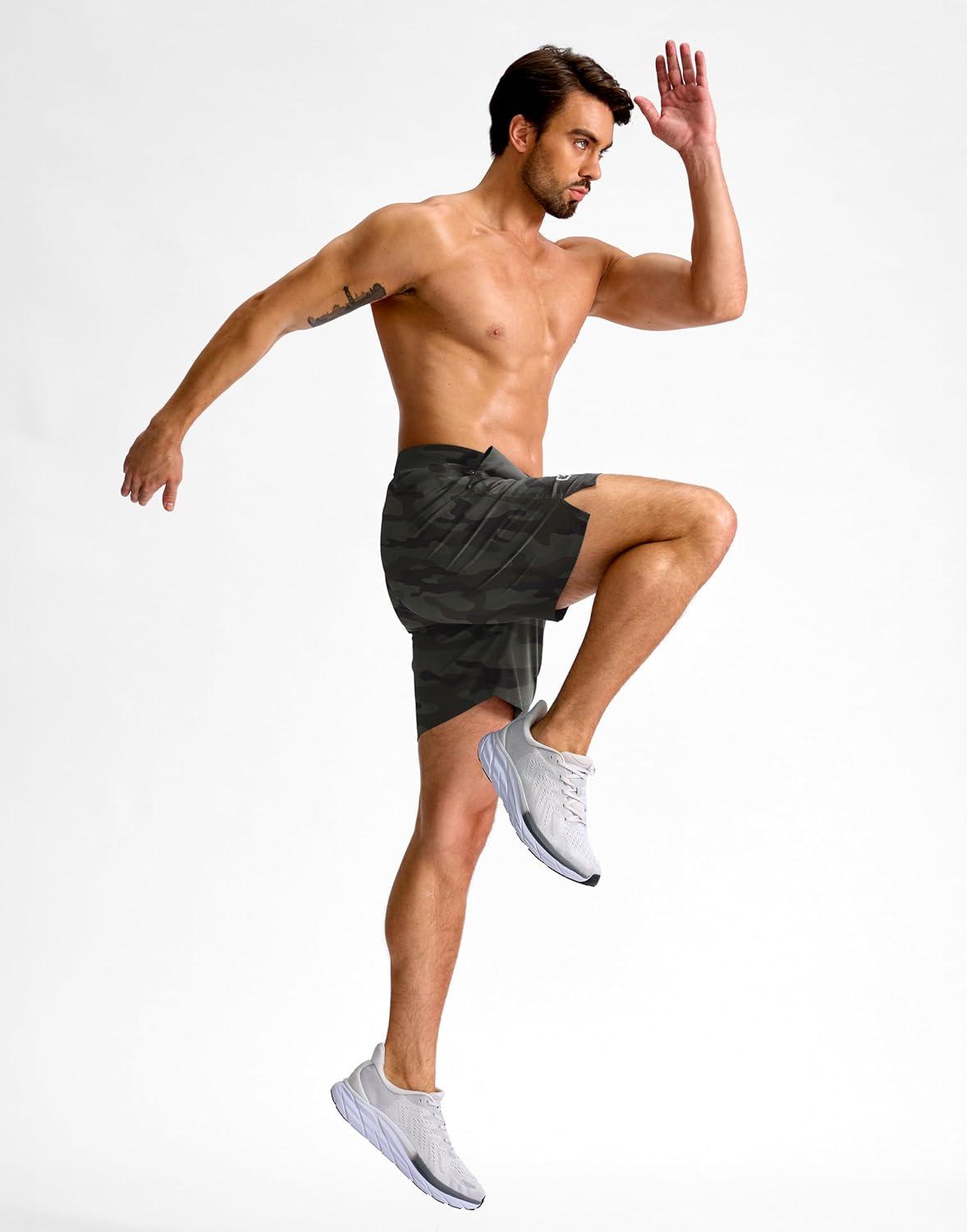 imageG Gradual Mens Athletic Running Shorts 759 Zipper Pocket Lightweight Workout Gym Quick Dry Shorts Golf Tennis HikingGreen Camo