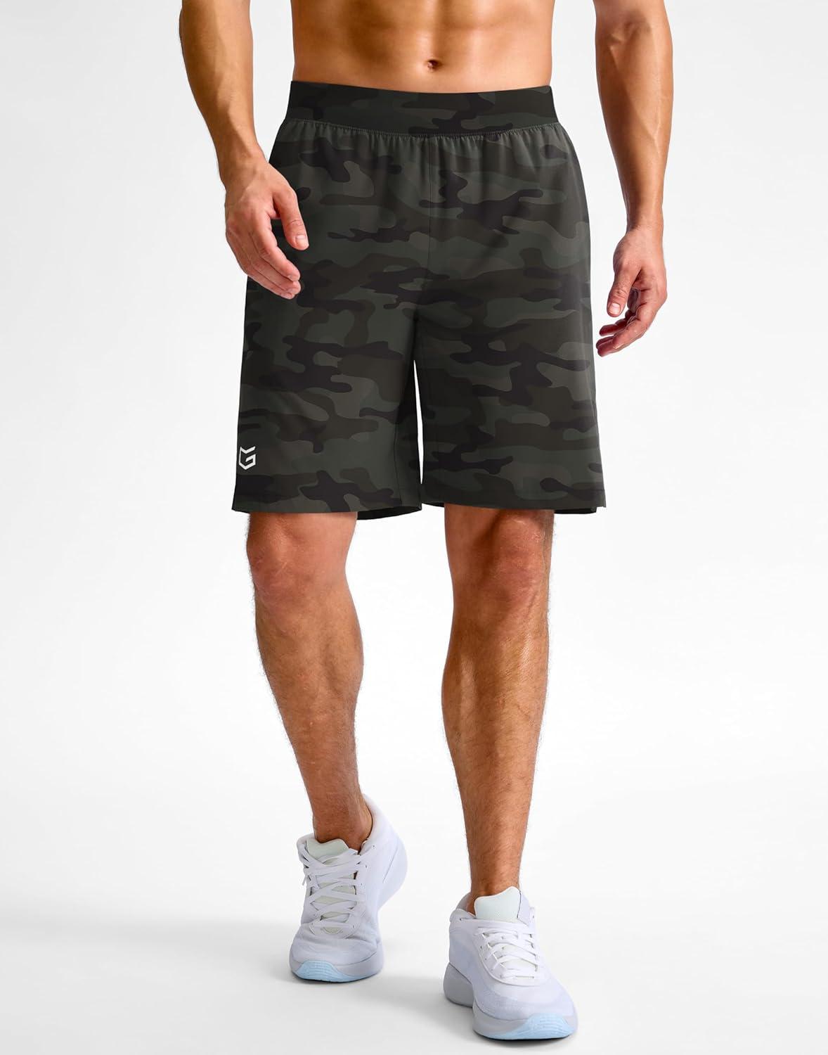 imageG Gradual Mens Athletic Running Shorts 759 Zipper Pocket Lightweight Workout Gym Quick Dry Shorts Golf Tennis HikingGreen Camo