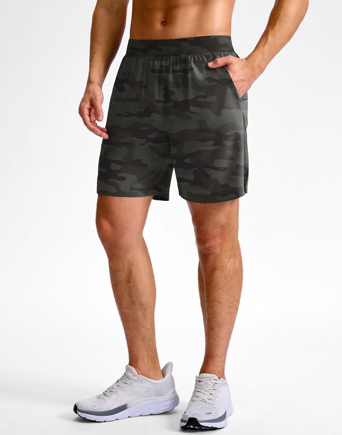imageG Gradual Mens Athletic Running Shorts 759 Zipper Pocket Lightweight Workout Gym Quick Dry Shorts Golf Tennis HikingGreen Camo