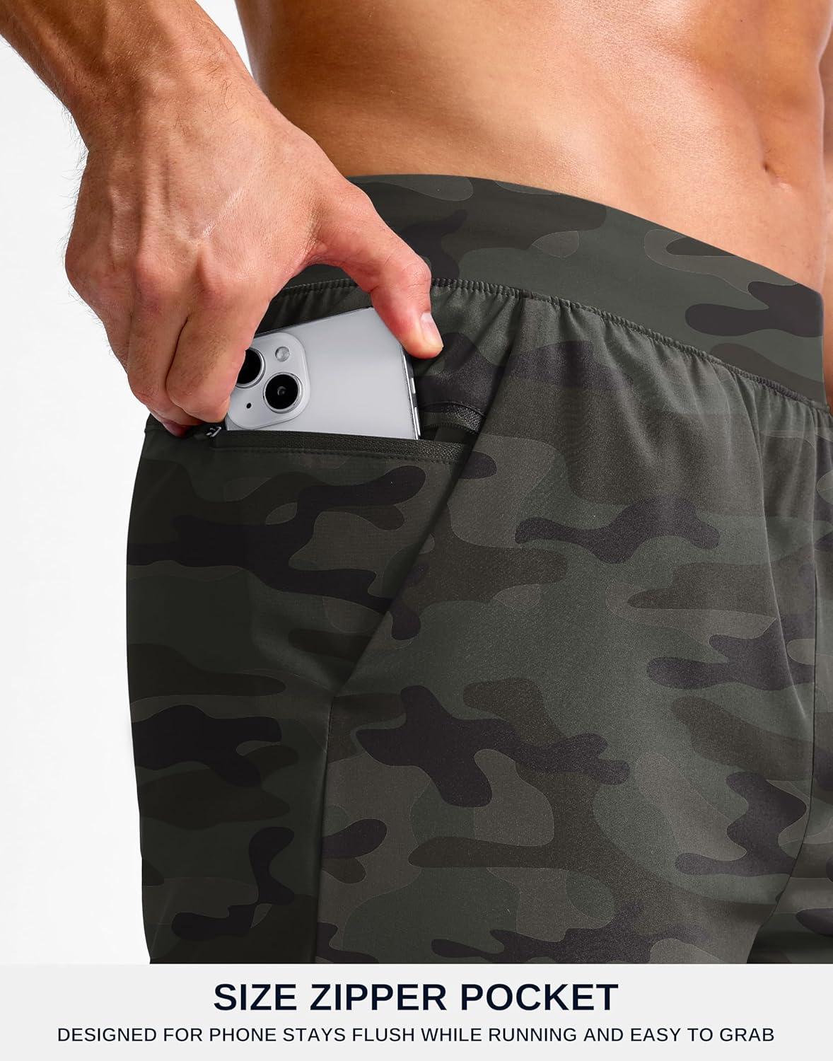 imageG Gradual Mens Athletic Running Shorts 759 Zipper Pocket Lightweight Workout Gym Quick Dry Shorts Golf Tennis HikingGreen Camo