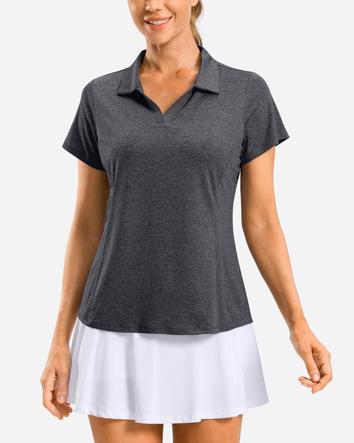 imageG Gradual Polo Shirts for Women Short Sleeve Golf Shirts V Neck Collared Top Cooling Lightweight UPF 50 Tennis Work Dry FitHeather Charcoal Grey