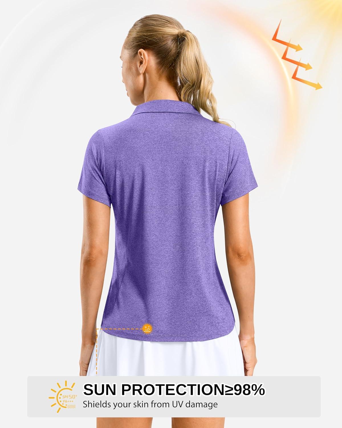 imageG Gradual Polo Shirts for Women Short Sleeve Golf Shirts V Neck Collared Top Cooling Lightweight UPF 50 Tennis Work Dry FitHeather Dark Purple