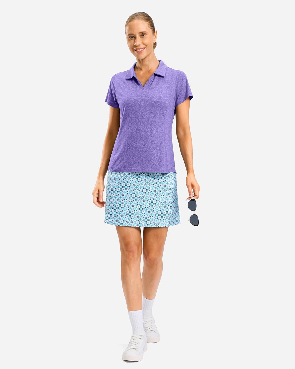 imageG Gradual Polo Shirts for Women Short Sleeve Golf Shirts V Neck Collared Top Cooling Lightweight UPF 50 Tennis Work Dry FitHeather Dark Purple