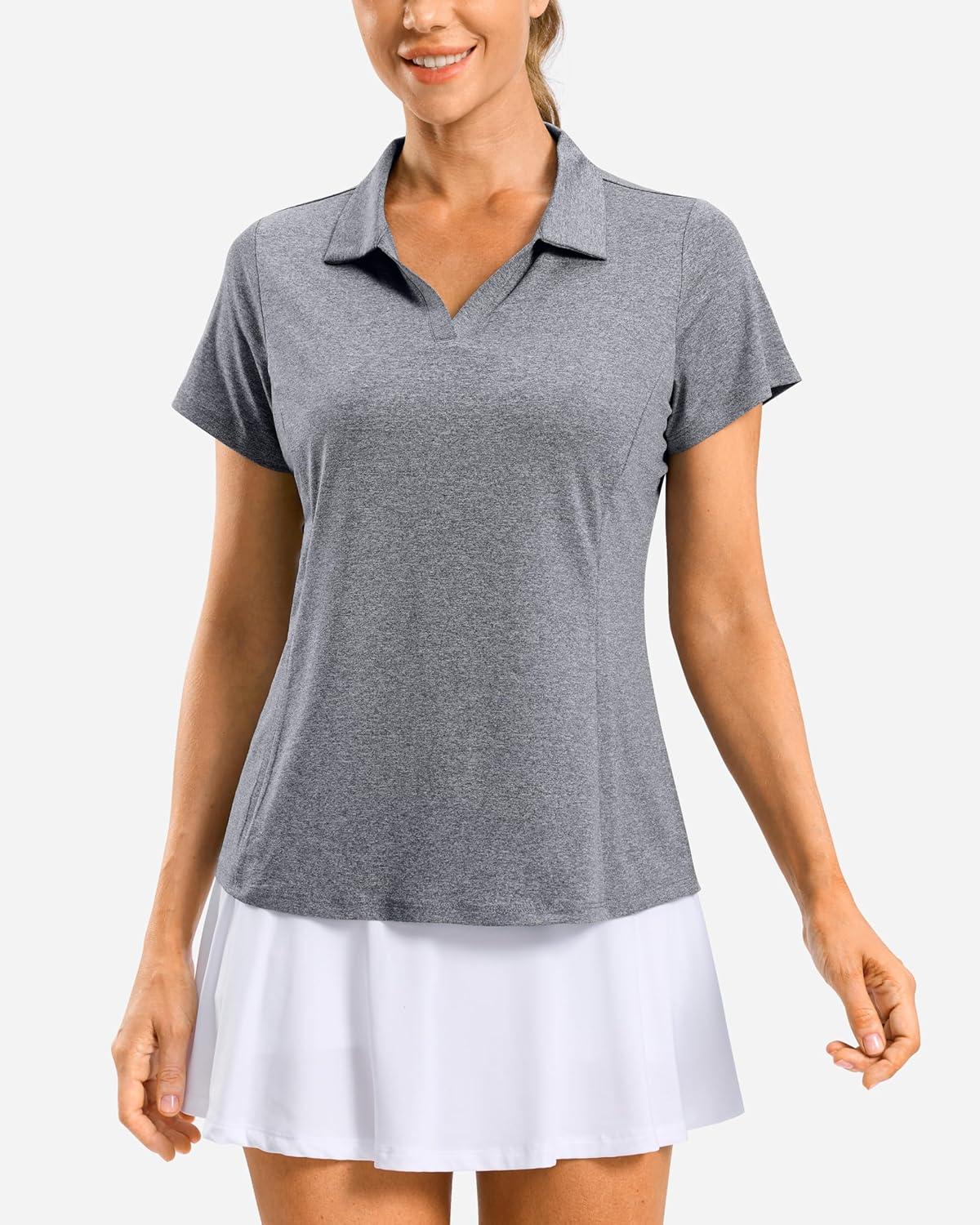 imageG Gradual Polo Shirts for Women Short Sleeve Golf Shirts V Neck Collared Top Cooling Lightweight UPF 50 Tennis Work Dry FitHeather Grey