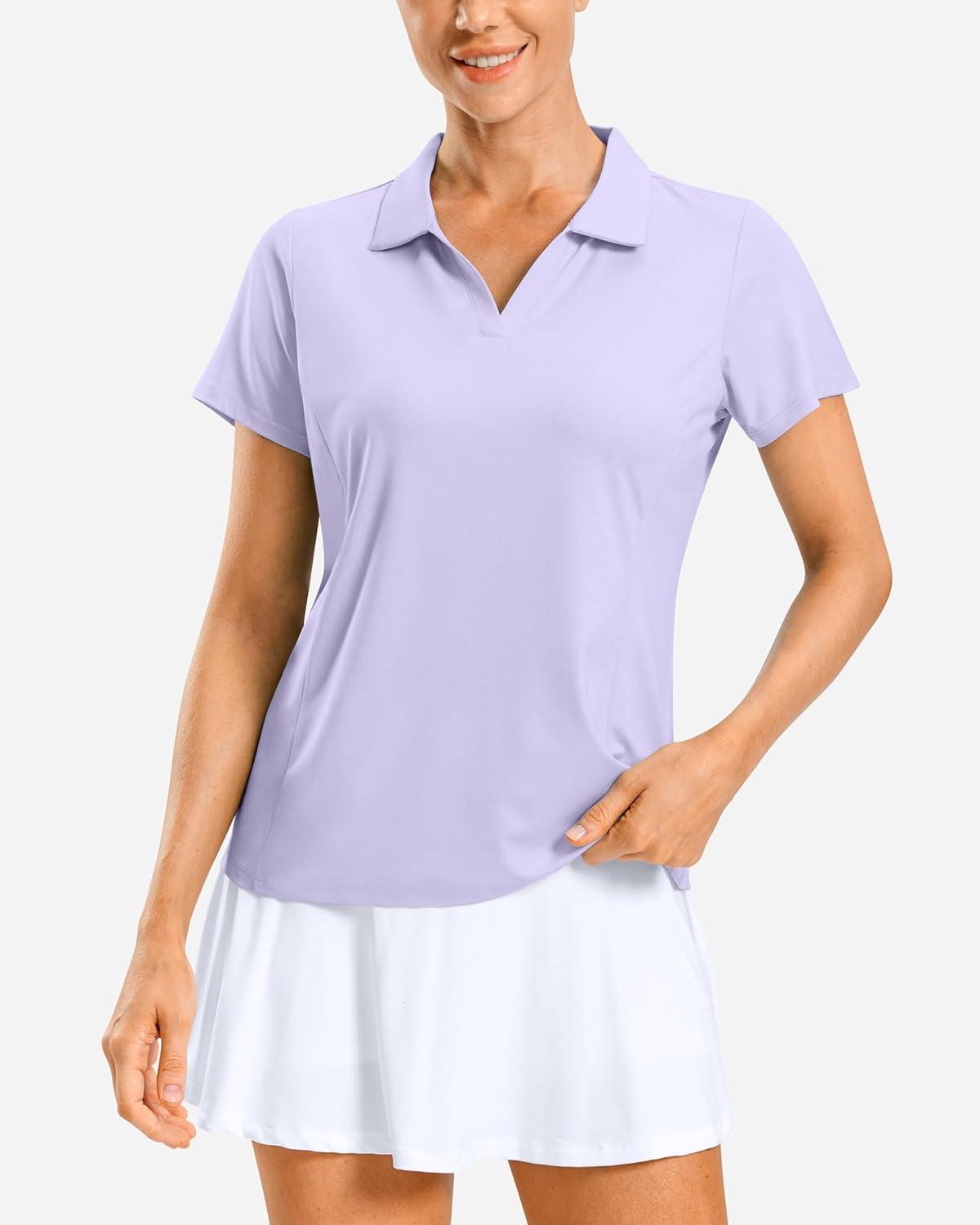 imageG Gradual Polo Shirts for Women Short Sleeve Golf Shirts V Neck Collared Top Cooling Lightweight UPF 50 Tennis Work Dry FitHeather Light Purple