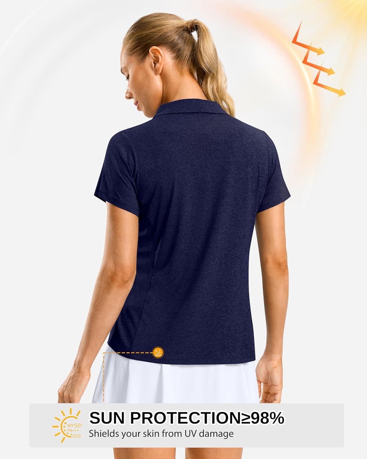 imageG Gradual Polo Shirts for Women Short Sleeve Golf Shirts V Neck Collared Top Cooling Lightweight UPF 50 Tennis Work Dry FitHeather Navy
