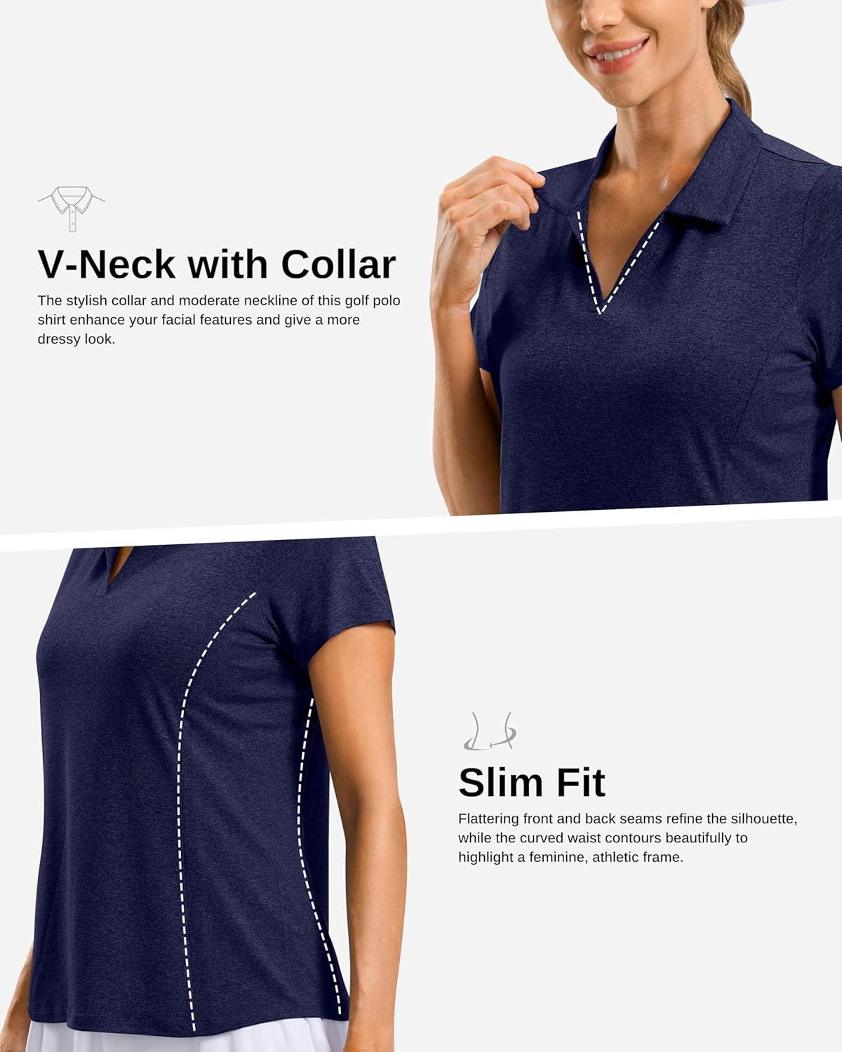 imageG Gradual Polo Shirts for Women Short Sleeve Golf Shirts V Neck Collared Top Cooling Lightweight UPF 50 Tennis Work Dry FitHeather Navy