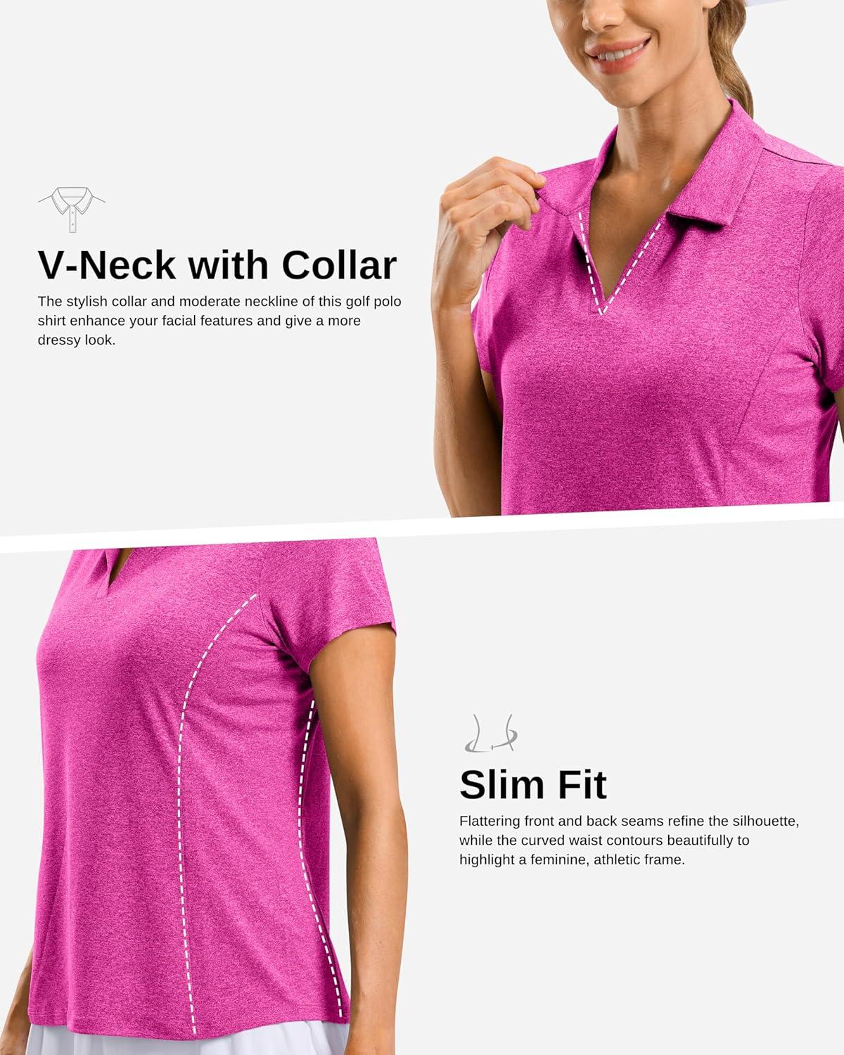 imageG Gradual Polo Shirts for Women Short Sleeve Golf Shirts V Neck Collared Top Cooling Lightweight UPF 50 Tennis Work Dry FitHeather Rose