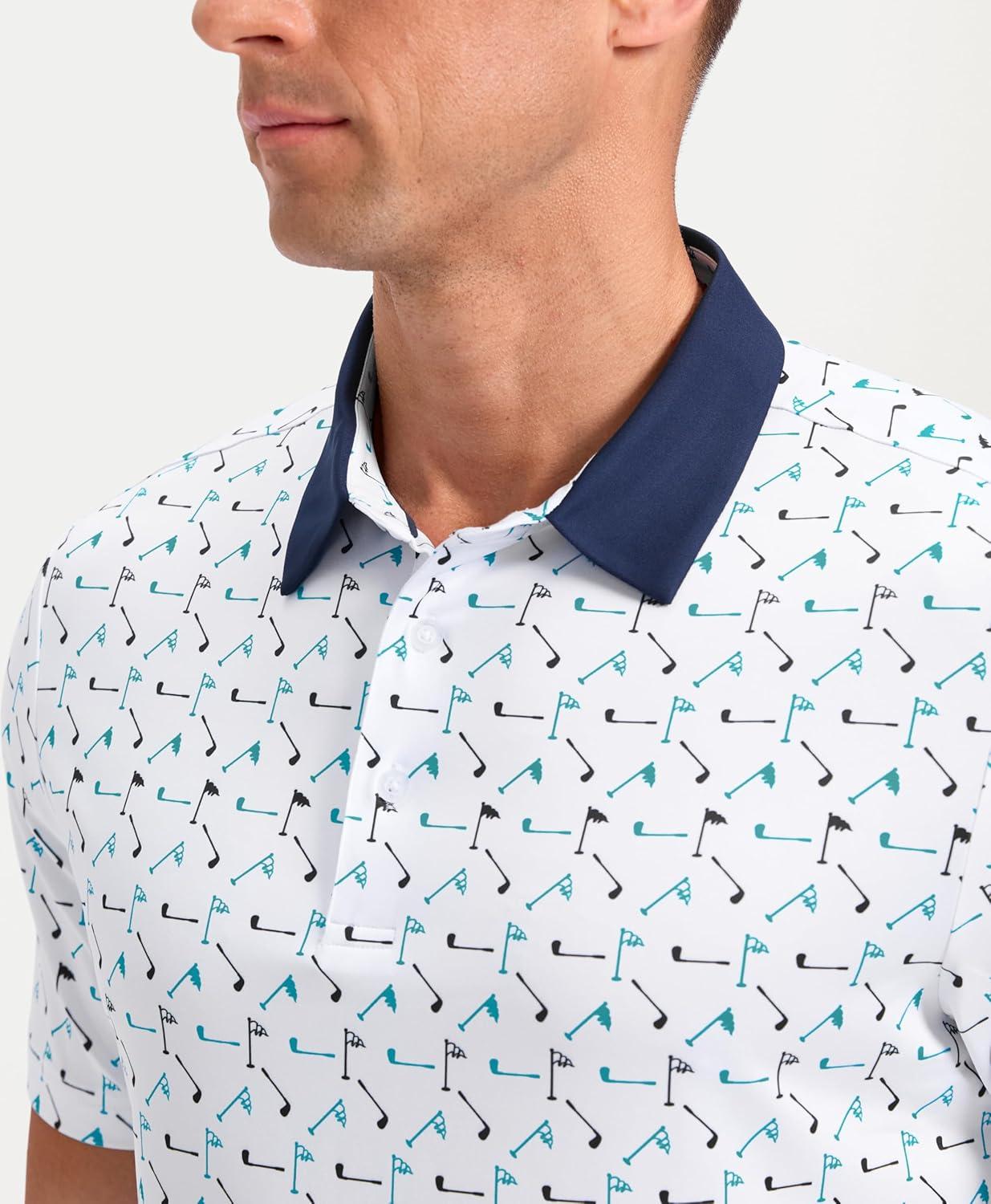 imageMens Golf Polo Shirts Dry Fit Performance Moisture Wicking Casual Print Golf Shirts for Men BreathableGolf Flag