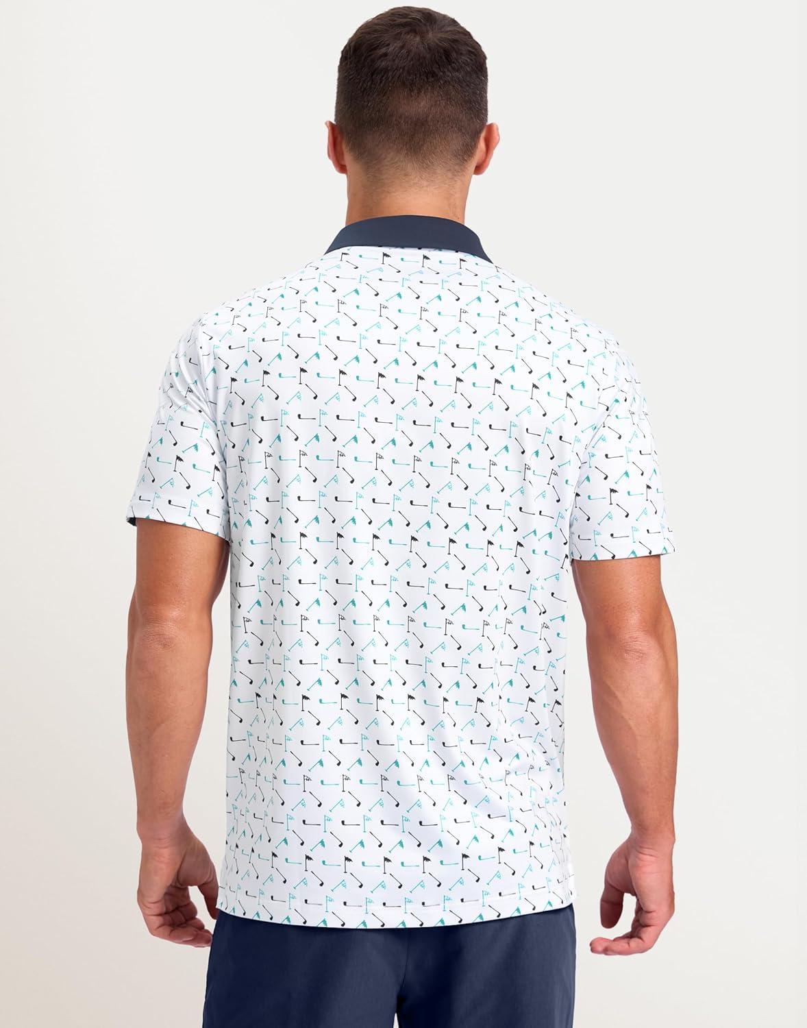 imageMens Golf Polo Shirts Dry Fit Performance Moisture Wicking Casual Print Golf Shirts for Men BreathableGolf Flag