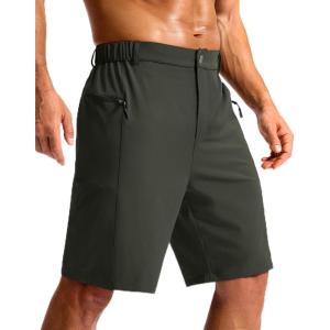 G Gradual Men’s Casual Shorts 9″ Lightweight Hiking Golf Zipper Pockets Stretch Quick-Dry Breathable Shorts for Travel Work Summer Dark Olive
