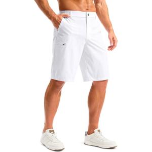 G Gradual Men’s Shorts 11″ Long with 4 Pockets Lightweight Knee Length Elastic Waist Quick Dry Casual Golf Work Shorts (White, M)