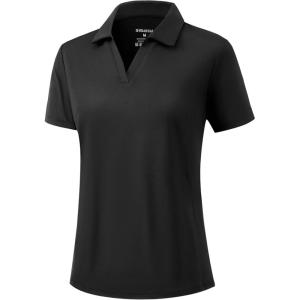 G Gradual Polo Shirts for Women Short Sleeve Golf Shirts V Neck Collared Top Cooling Lightweight UPF 50+ Tennis Work Dry Fit(Black)
