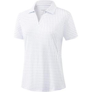G Gradual Polo Shirts for Women Short Sleeve Golf Shirts V Neck Collared Top Cooling Lightweight UPF 50+ Tennis Work Dry Fit(Black Dot)
