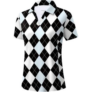 G Gradual Polo Shirts for Women Short Sleeve Golf Shirts V Neck Collared Top Cooling Lightweight UPF 50+ Tennis Work Dry Fit(Grey Argyle)