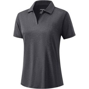 G Gradual Polo Shirts for Women Short Sleeve Golf Shirts V Neck Collared Top Cooling Lightweight UPF 50+ Tennis Work Dry Fit(Heather Charcoal Grey)