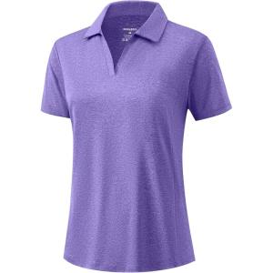 G Gradual Polo Shirts for Women Short Sleeve Golf Shirts V Neck Collared Top Cooling Lightweight UPF 50+ Tennis Work Dry Fit(Heather Dark Purple)