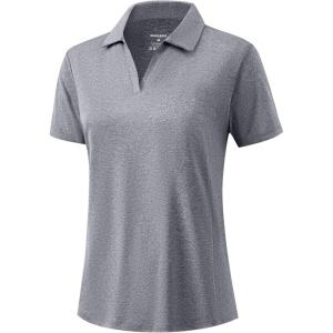 G Gradual Polo Shirts for Women Short Sleeve Golf Shirts V Neck Collared Top Cooling Lightweight UPF 50+ Tennis Work Dry Fit(Heather Grey)