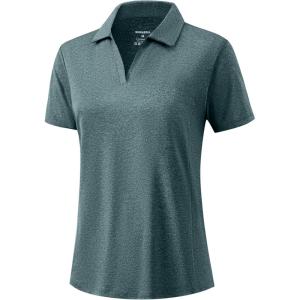 G Gradual Polo Shirts for Women Short Sleeve Golf Shirts V Neck Collared Top Cooling Lightweight UPF 50+ Tennis Work Dry Fit(Heather Grey Sage)