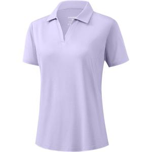 G Gradual Polo Shirts for Women Short Sleeve Golf Shirts V Neck Collared Top Cooling Lightweight UPF 50+ Tennis Work Dry Fit(Heather Light Purple)