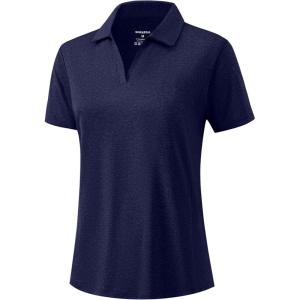G Gradual Polo Shirts for Women Short Sleeve Golf Shirts V Neck Collared Top Cooling Lightweight UPF 50+ Tennis Work Dry Fit(Heather Navy)