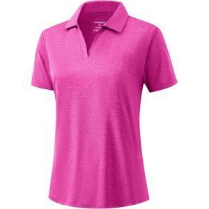 G Gradual Polo Shirts for Women Short Sleeve Golf Shirts V Neck Collared Top Cooling Lightweight UPF 50+ Tennis Work Dry Fit(Heather Rose)