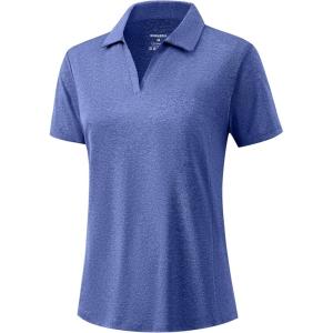 G Gradual Polo Shirts for Women Short Sleeve Golf Shirts V Neck Collared Top Cooling Lightweight UPF 50+ Tennis Work Dry Fit(Heather Royal Blue)