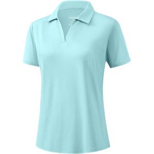 G Gradual Polo Shirts for Women Short Sleeve Golf Shirts V Neck Collared Top Cooling Lightweight UPF 50+ Tennis Work Dry Fit(Heather Sky Blue)