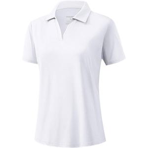 G Gradual Polo Shirts for Women Short Sleeve Golf Shirts V Neck Collared Top Cooling Lightweight UPF 50+ Tennis Work Dry Fit(Heather White)