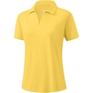 G Gradual Polo Shirts for Women Short Sleeve Golf Shirts V Neck Collared Top Cooling Lightweight UPF 50+ Tennis Work Dry Fit(Heather Yellow)