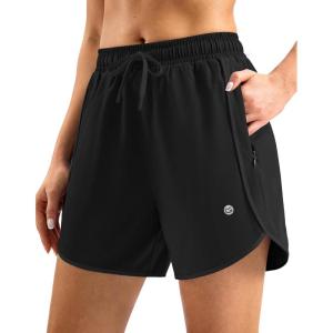 G Gradual Women’s 5″ Swim Shorts Zipper Pockets Quick Dry Board Shorts Bathing Suit Bottom with Liner Running Athletic Shorts(A-black)