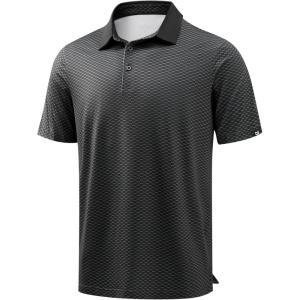 Men’s Golf Polo Shirts Dry Fit Performance Moisture Wicking Casual Print Golf Shirts for Men Breathable(Black Rectangle)