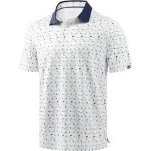 Men’s Golf Polo Shirts Dry Fit Performance Moisture Wicking Casual Print Golf Shirts for Men Breathable(Golf Flag)