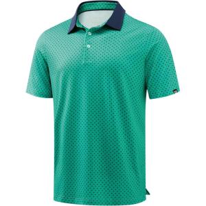 Men’s Golf Polo Shirts Dry Fit Performance Moisture Wicking Casual Print Golf Shirts for Men Breathable(Green Polka Dot)