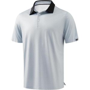 Men’s Golf Polo Shirts Dry Fit Performance Moisture Wicking Casual Print Golf Shirts for Men Breathable(Grey Rectangle)