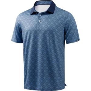 Men’s Golf Polo Shirts Dry Fit Performance Moisture Wicking Casual Print Golf Shirts for Men Breathable(Navy Quadrilateral)