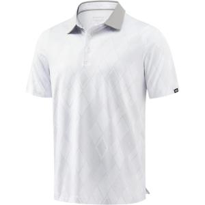 Men’s Golf Polo Shirts Dry Fit Performance Moisture Wicking Casual Print Golf Shirts for Men Breathable(White Rhombus)