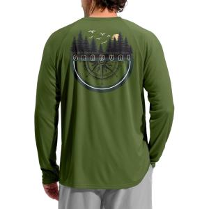 Men’s Sun Protection Shirts UPF 50+ Rash Guard for Men Swim Long Sleeve Hiking Fishing Athletic Workout Shirt(Army Green Compass)