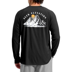 Men’s Sun Protection Shirts UPF 50+ Rash Guard for Men Swim Long Sleeve Hiking Fishing Athletic Workout Shirt(Black White Mountain)