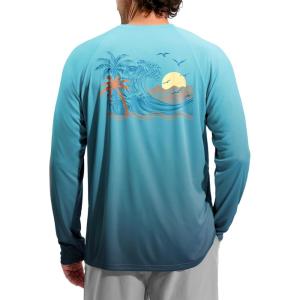 Men’s Sun Protection Shirts UPF 50+ Rash Guard for Men Swim Long Sleeve Hiking Fishing Athletic Workout Shirt(Green Coconut Tree)