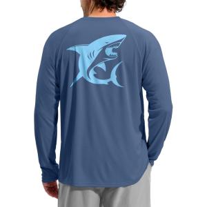 Men’s Sun Protection Shirts UPF 50+ Rash Guard for Men Swim Long Sleeve Hiking Fishing Athletic Workout Shirt(Grey Blue Shark)