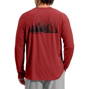 Men’s Sun Protection Shirts UPF 50+ Rash Guard for Men Swim Long Sleeve Hiking Fishing Athletic Workout Shirt(Red Black Tent)
