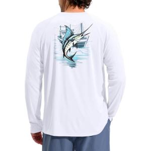 Men’s Sun Protection Shirts UPF 50+ Rash Guard for Men Swim Long Sleeve Hiking Fishing Athletic Workout Shirt(White Marlin)
