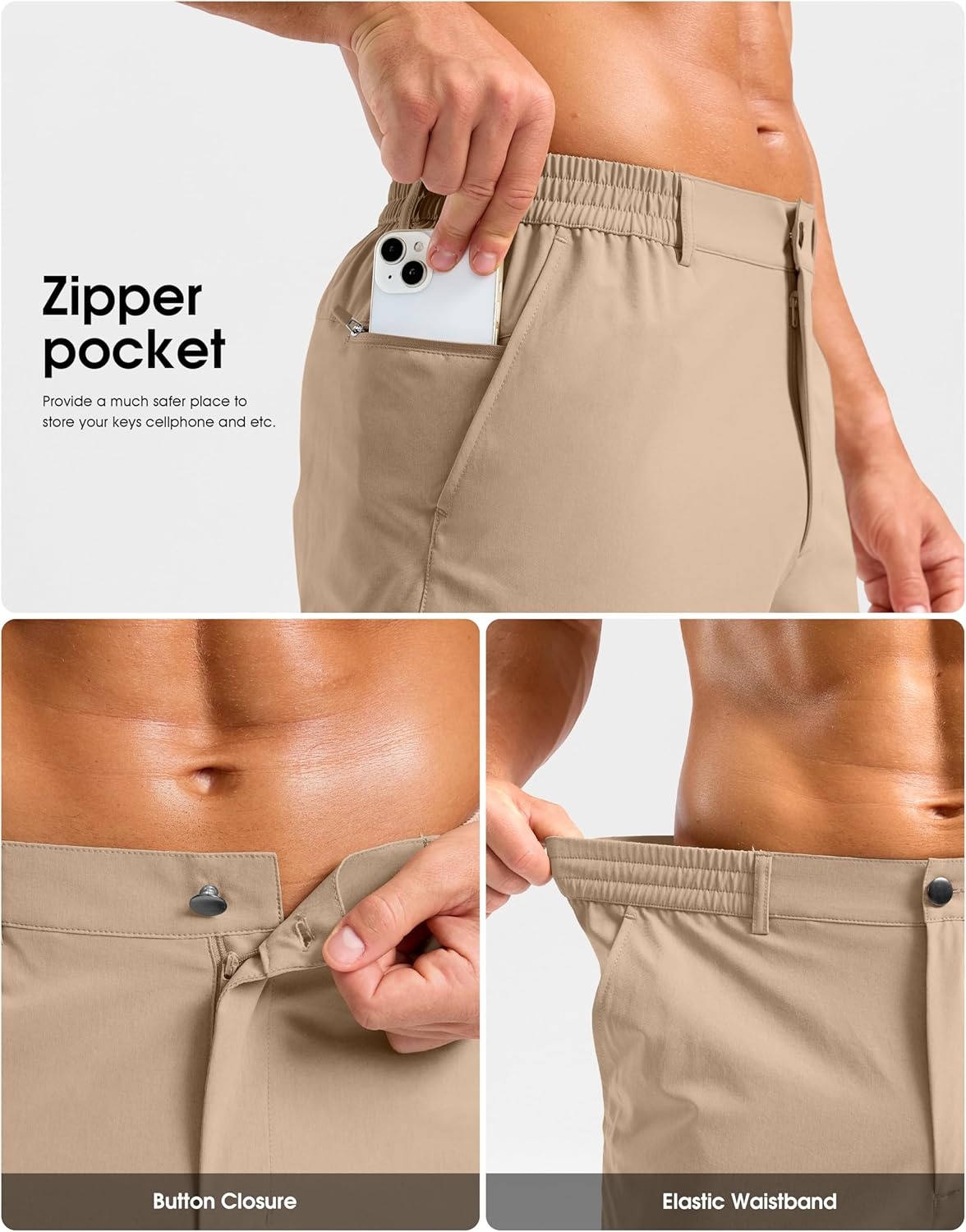 imageG Gradual Mens Shorts 11 Lightweight Casual Shorts for Men with 3 Pockets Summer Quick Dry Breathable Golf ShortsHeather KhakiXL